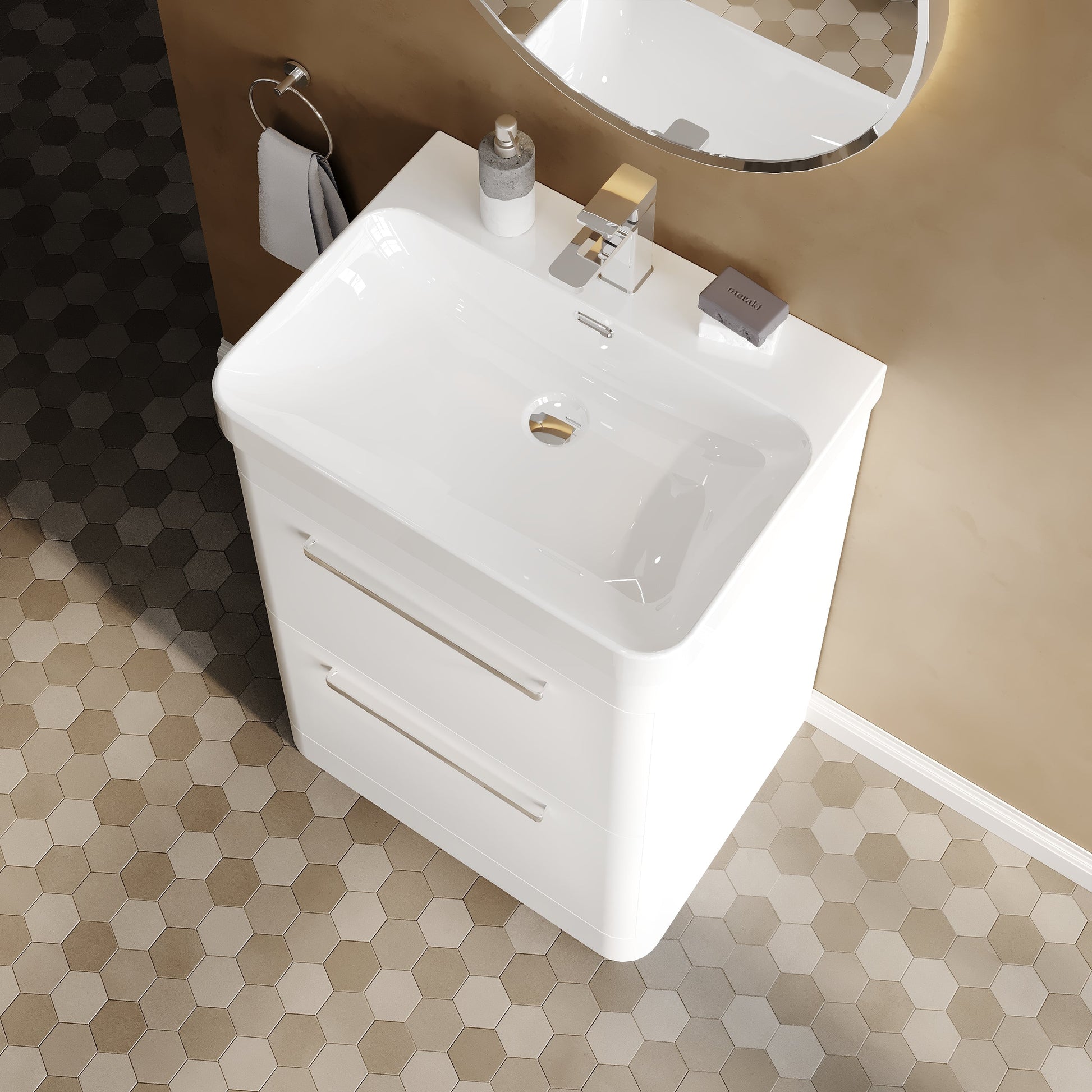 Hudson Reed Solar 600mm Floor Standing 2 Drawer Vanity Unit With Ceramic Basin