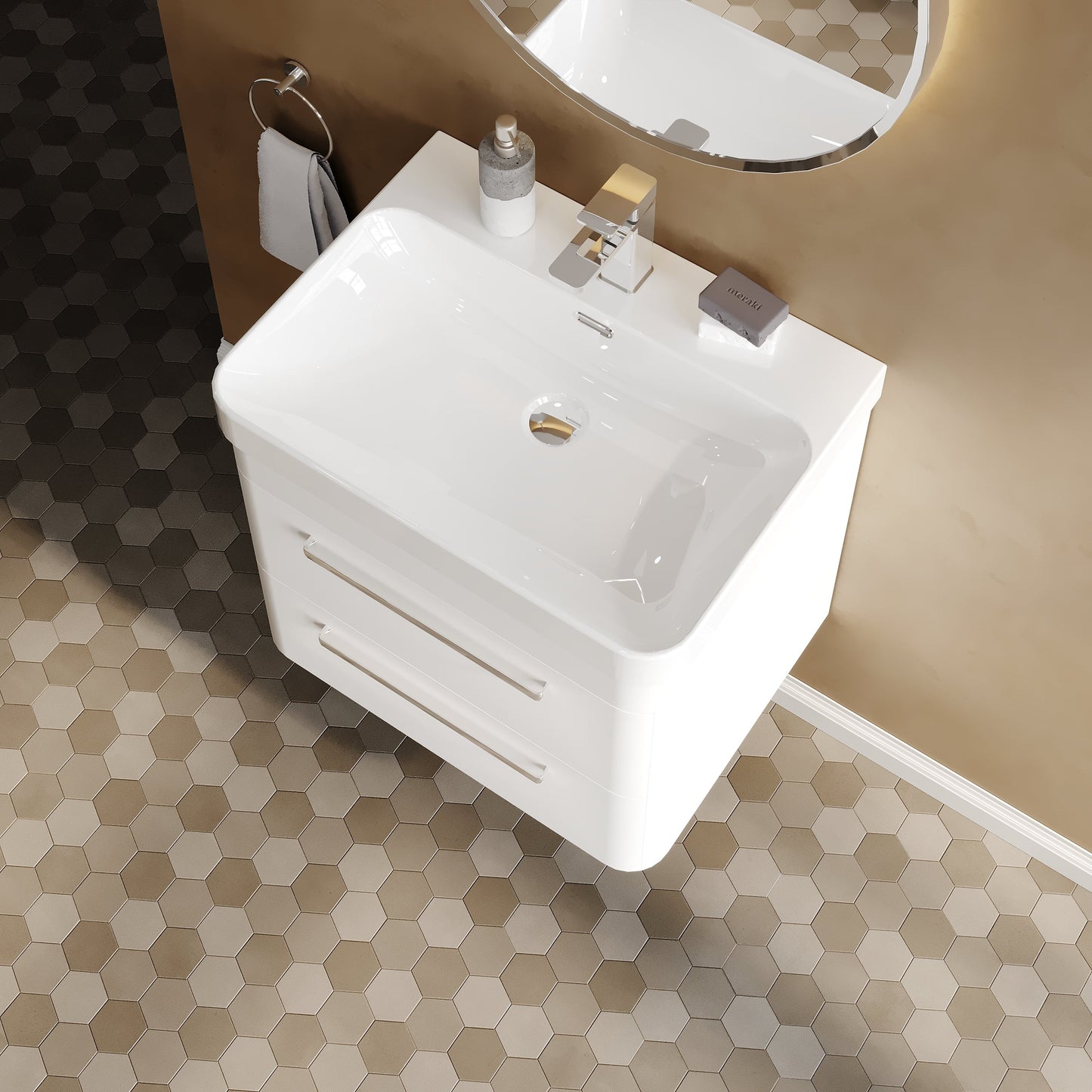 Hudson Reed Solar 600mm Wall Hung 2 Drawer Vanity Unit With Ceramic Basin