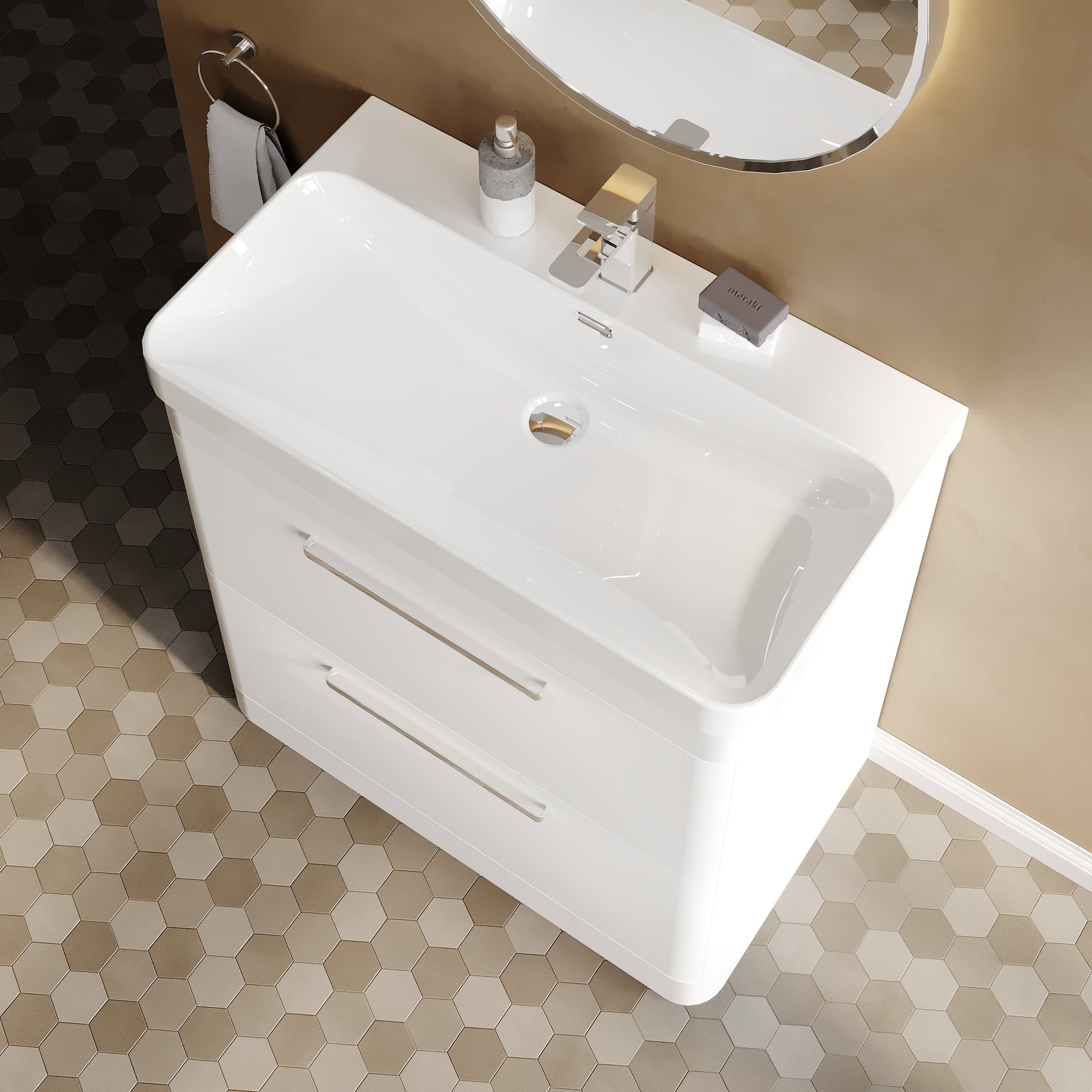Hudson Reed Solar 800mm Floor Standing 2 Drawer Vanity Unit With Ceramic Basin