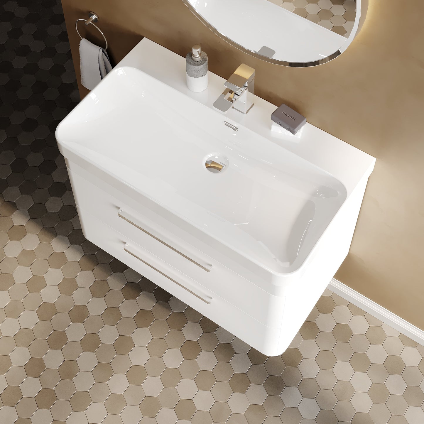 Hudson Reed Solar 800mm Wall Hung 2 Drawer Vanity Unit With Ceramic Basin