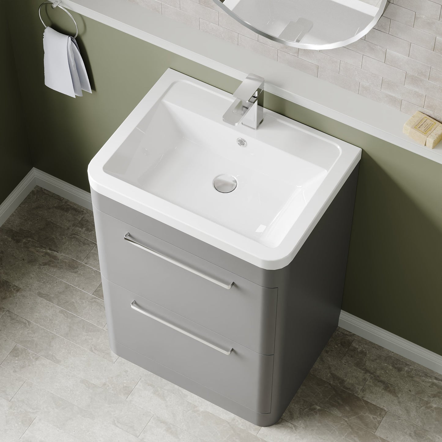 Hudson Reed Solar 600mm Floor Standing 2 Drawer Vanity Unit With Ceramic Basin