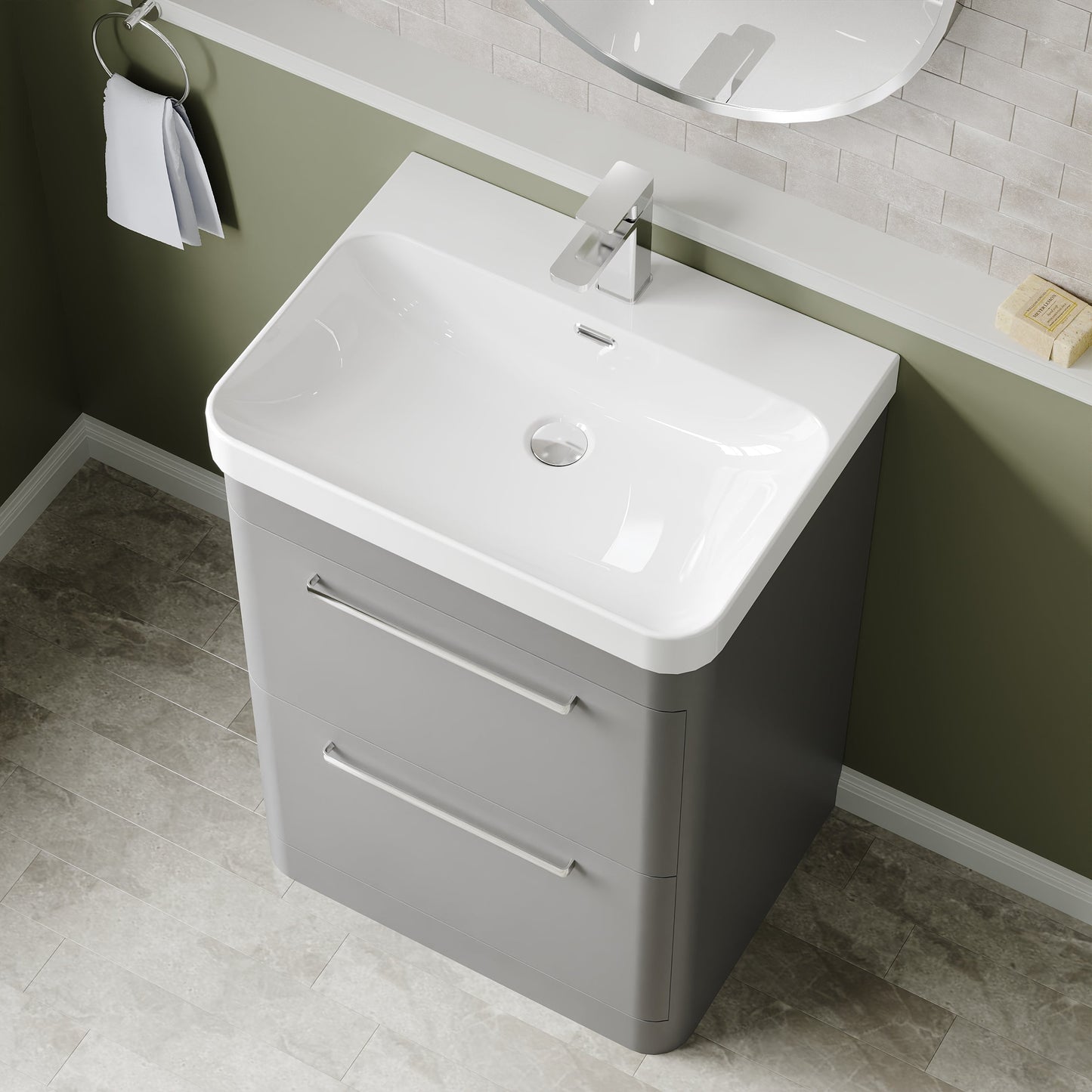 Hudson Reed Solar 600mm Floor Standing 2 Drawer Vanity Unit With Ceramic Basin