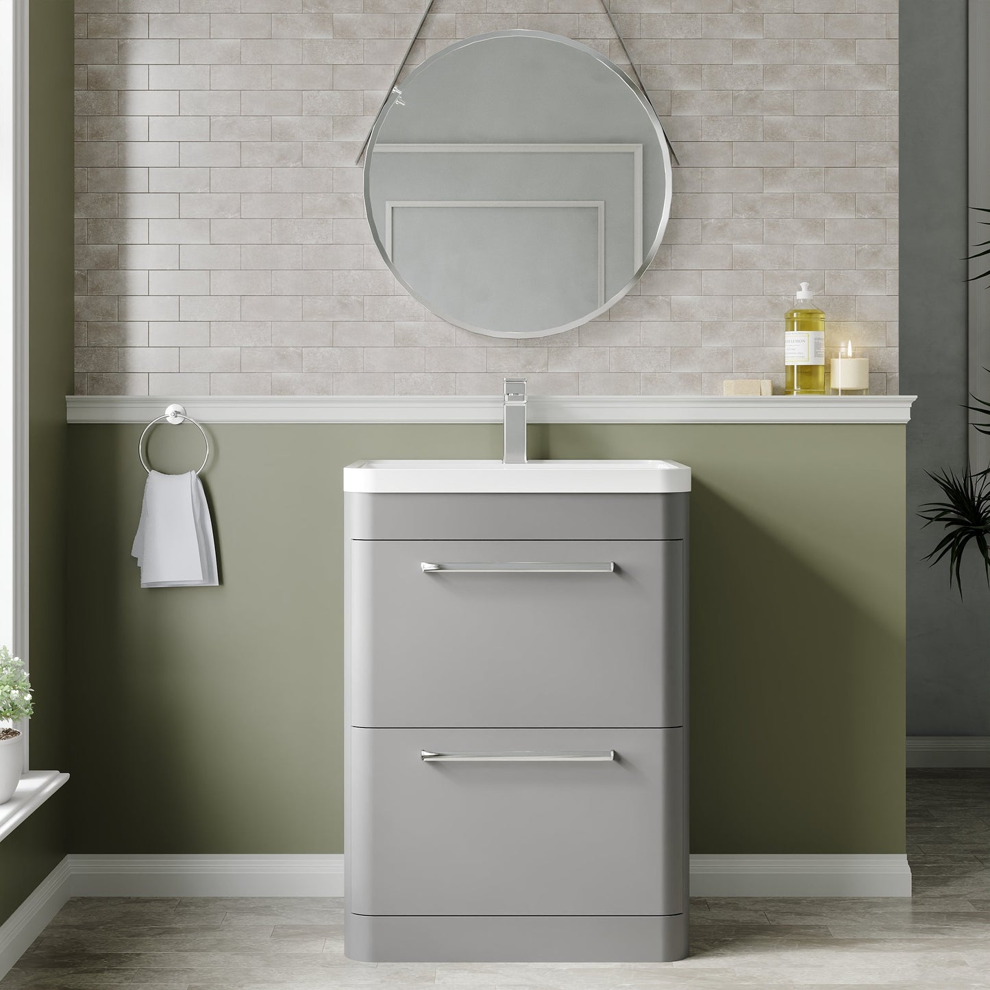Hudson Reed Solar 600mm Floor Standing 2 Drawer Vanity Unit With Polymarble Basin