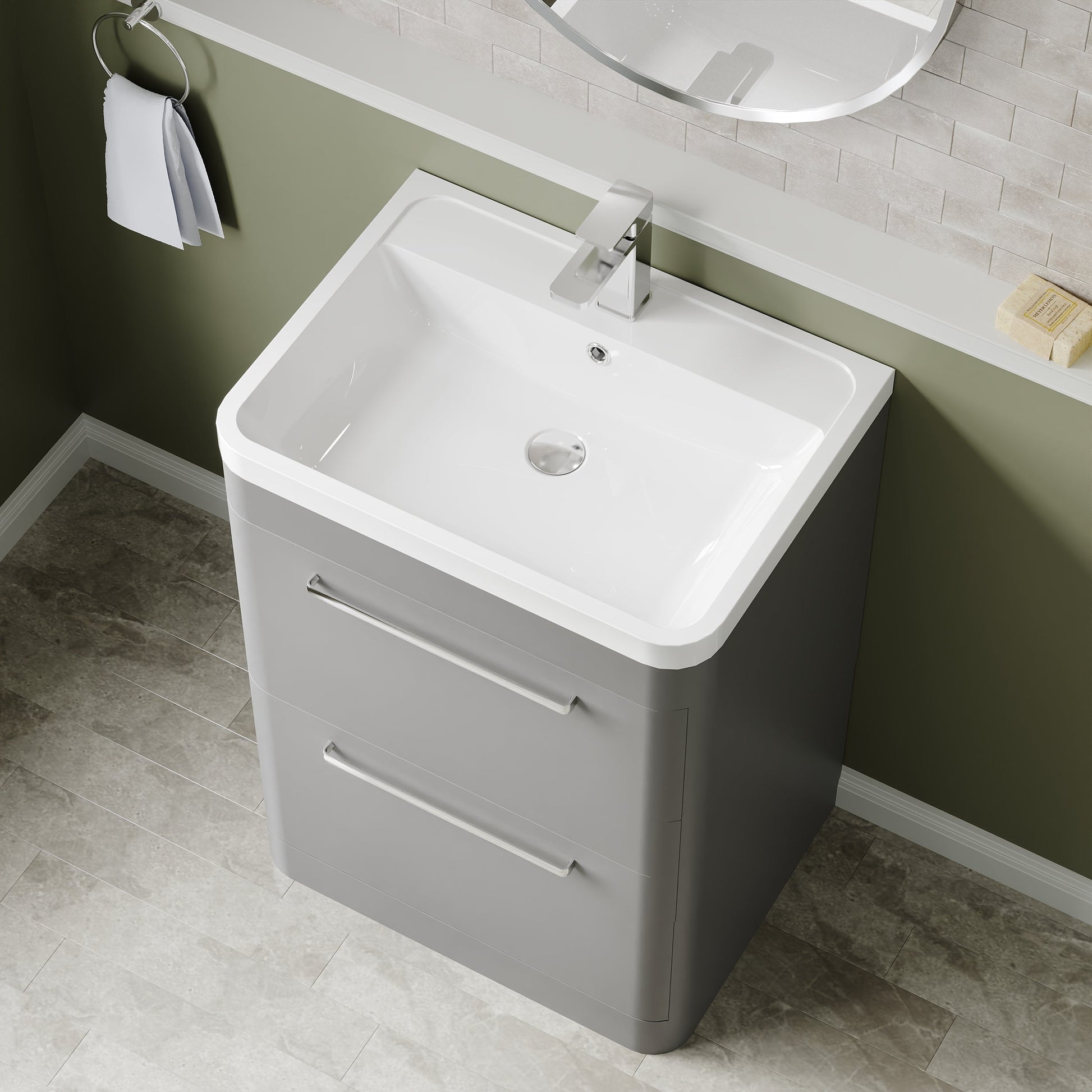 Hudson Reed Solar 600mm Floor Standing 2 Drawer Vanity Unit With Polymarble Basin