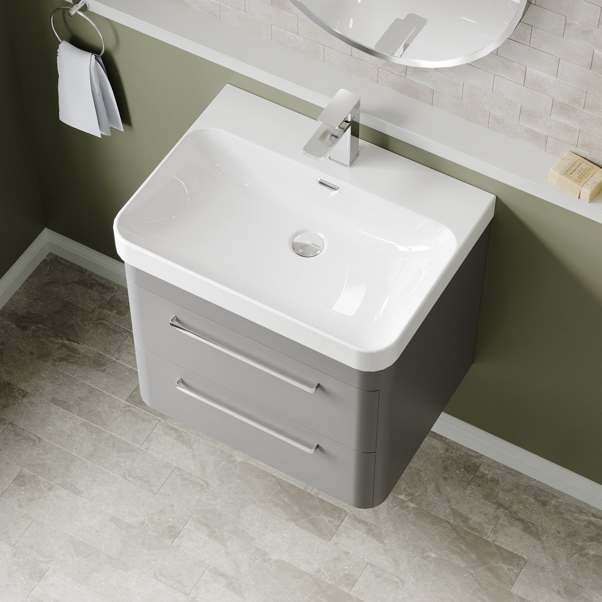 Hudson Reed Solar 600mm Wall Hung 2 Drawer Vanity Unit With Ceramic Basin