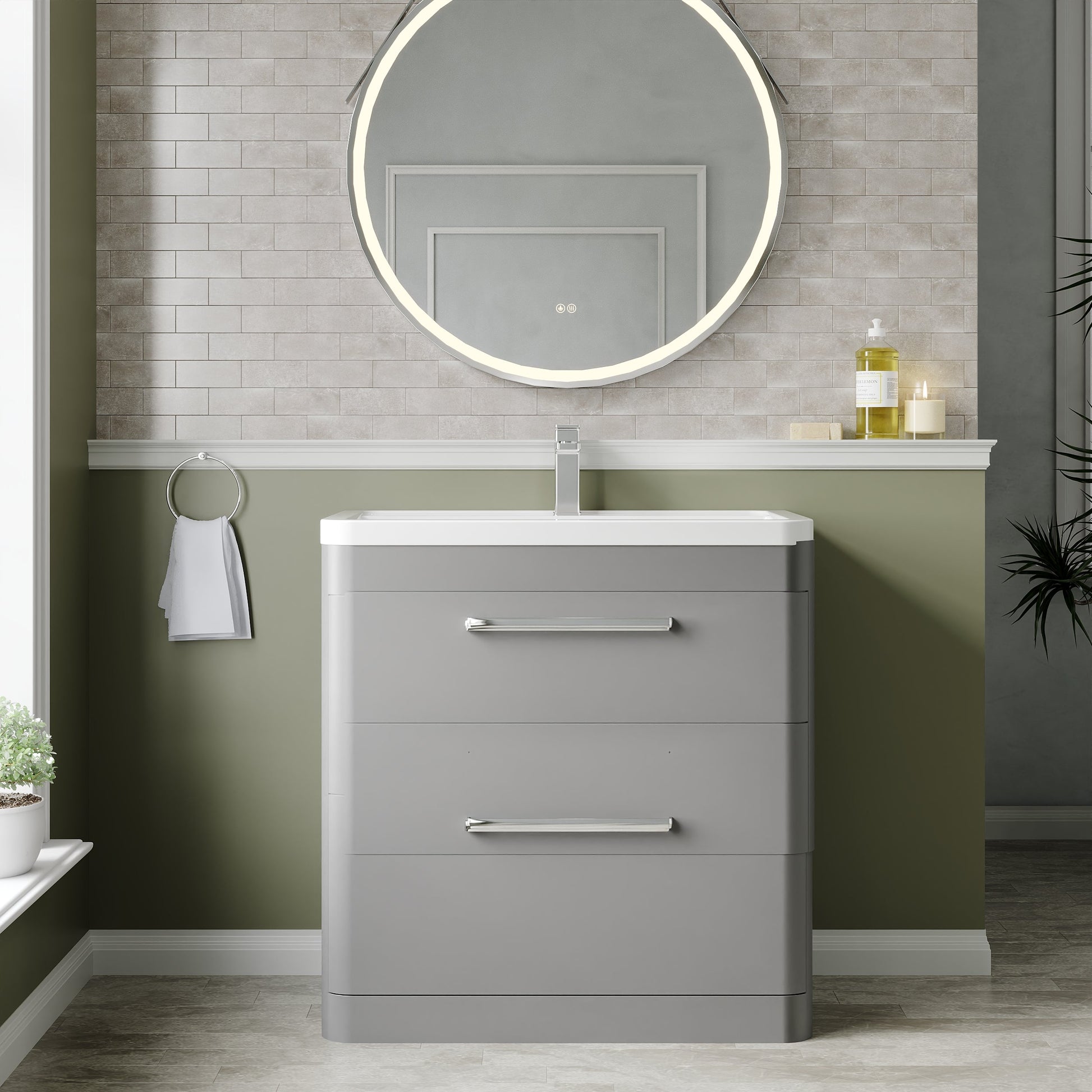 Hudson Reed Solar 800mm Cool Grey 2 Drawer Floor Standing Vanity Unit With Ceramic Basin