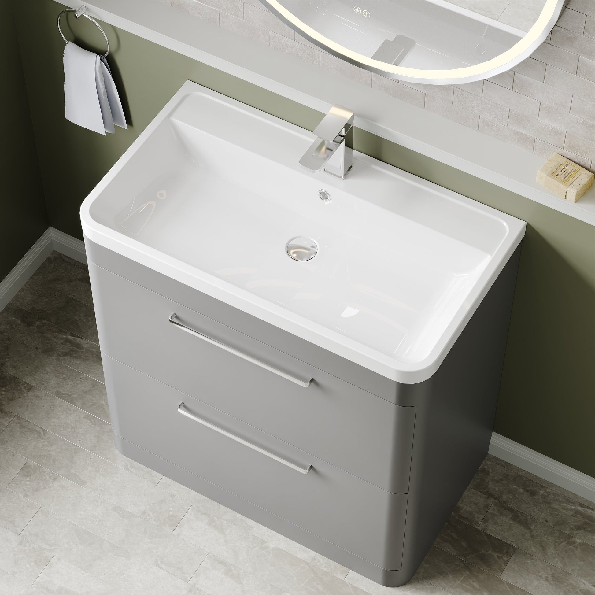 Hudson Reed Solar 800mm Floor Standing 2 Drawer Vanity Unit With Polymarble Basin