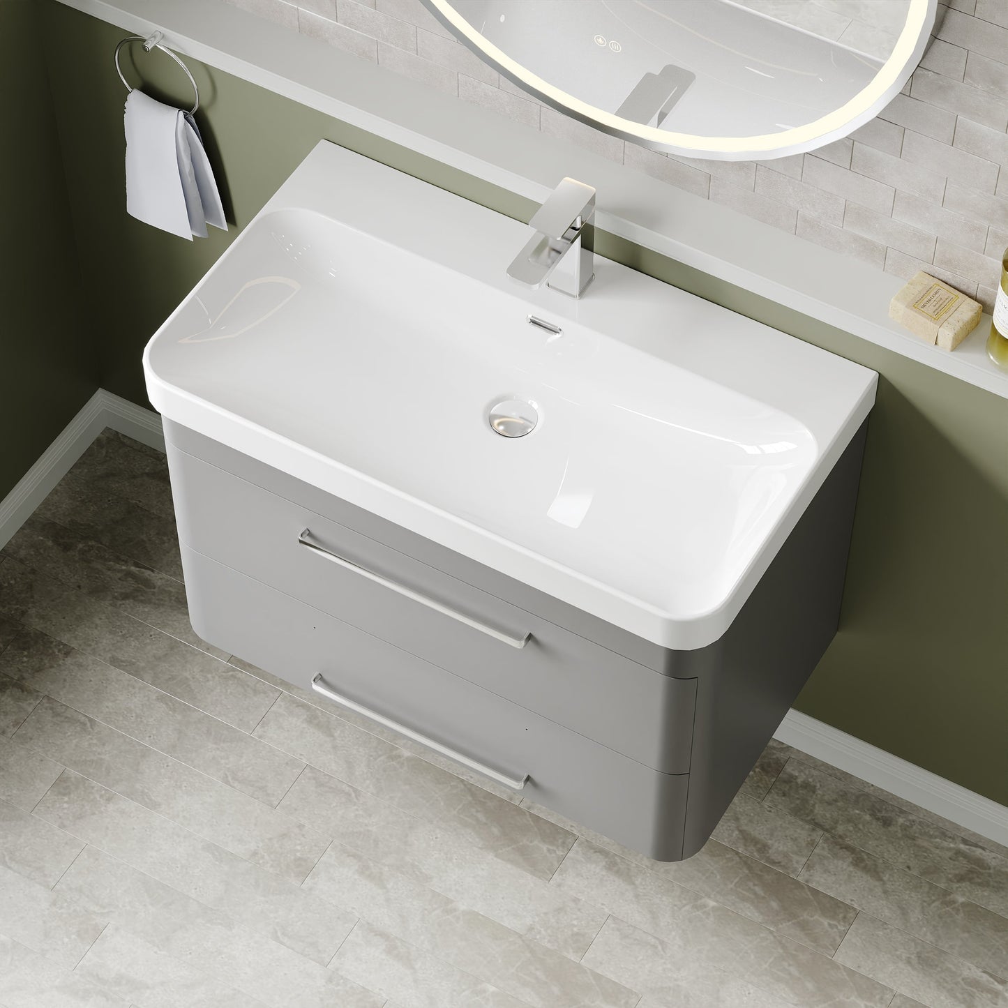 Hudson Reed Solar 800mm Wall Hung Vanity Unit With Ceramic Basin