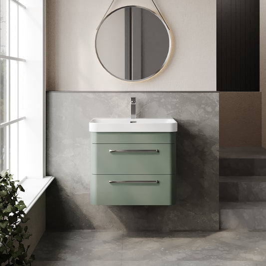 Solar 600mm Wall Hung 2-Drawer Unit and Thin Edge Ceramic 1 Tap Hole Basin