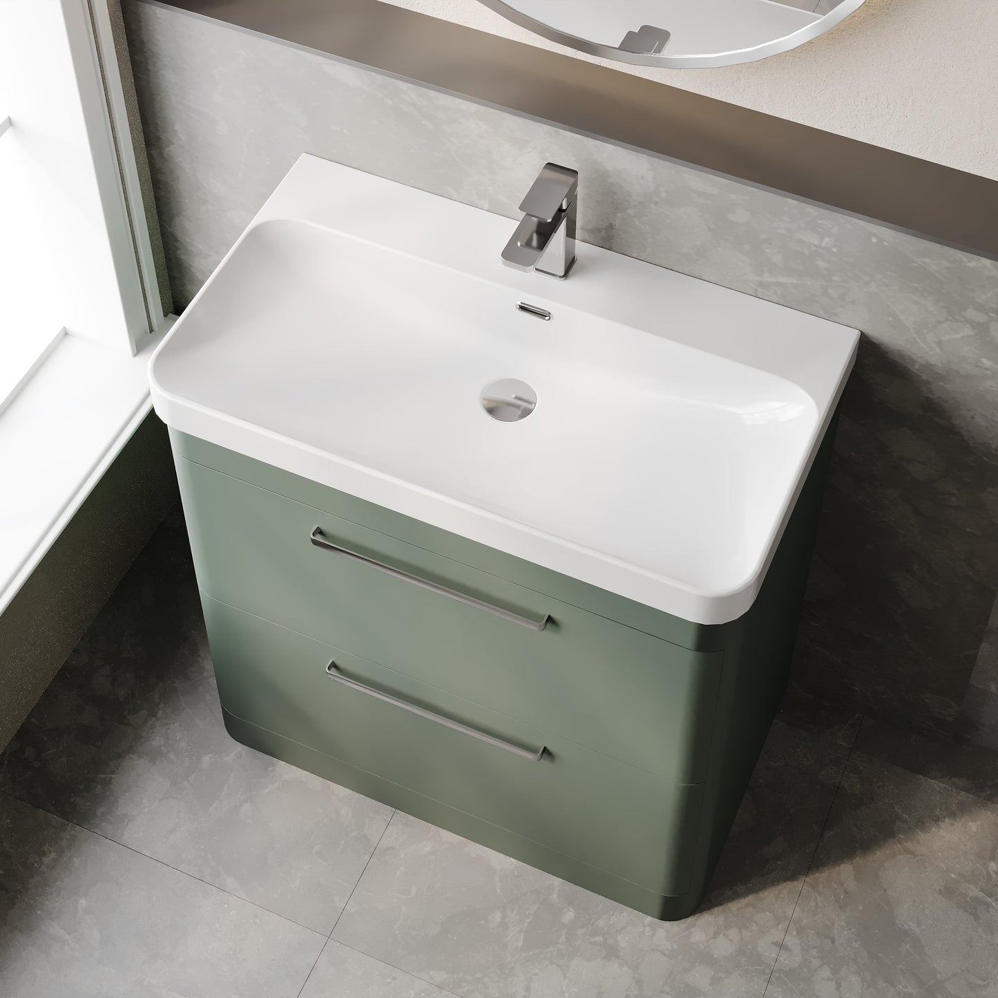 Hudson Reed Solar 800mm Fern Green Floor Standing 2-Drawer Vanity Unit With Basin