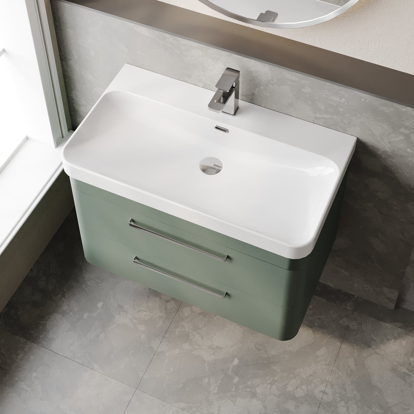 Hudson Reed Solar 800mm Fern Green Wall Hung 2-Drawer Unit with 1 Tap Hole Basin