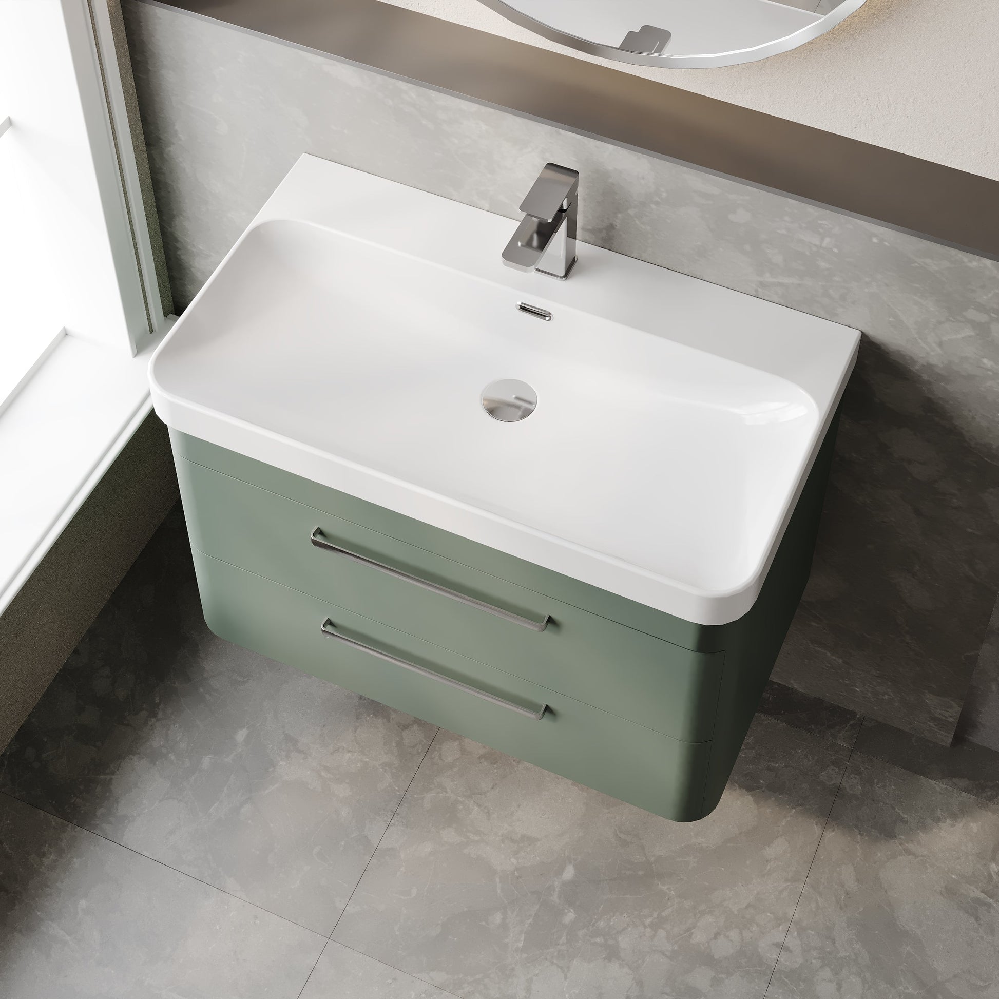 Hudson Reed Solar 800mm Fern Green Wall Hung 2-Drawer Unit with 1 Tap Hole Basin