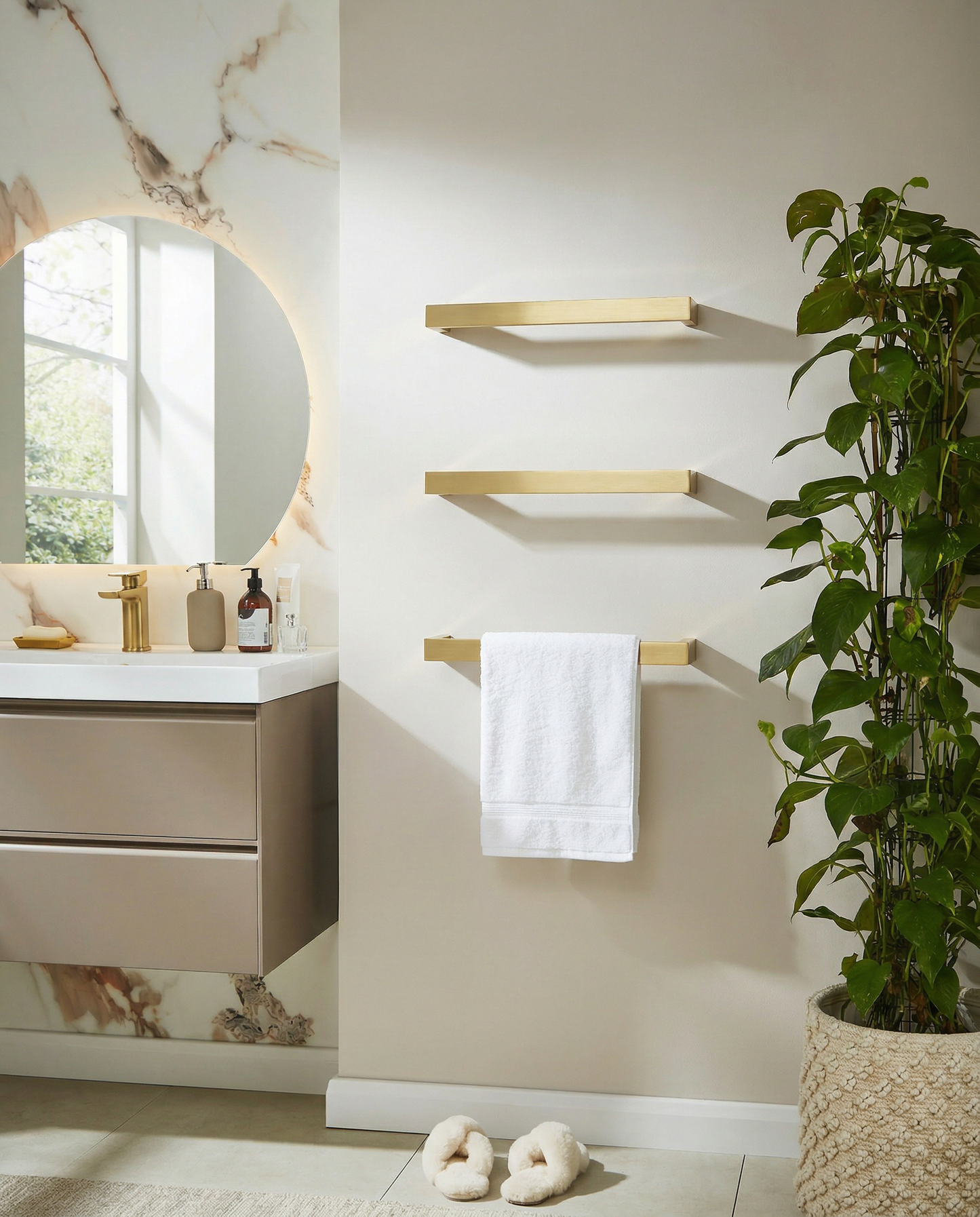 Singola Dry Electric Towel Rail 600mm - Brushed Brass