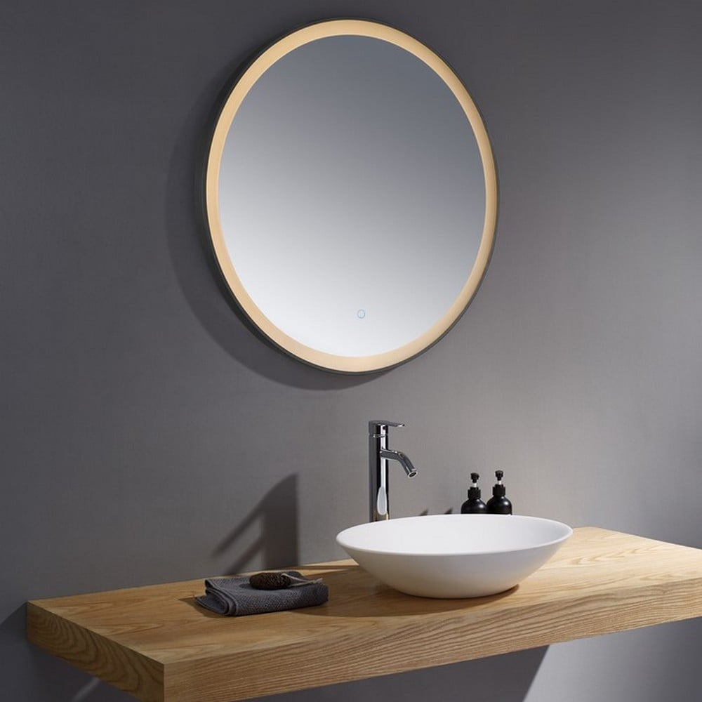 Tetbury 800mm Round with White Acrylic Edge in Black Frame