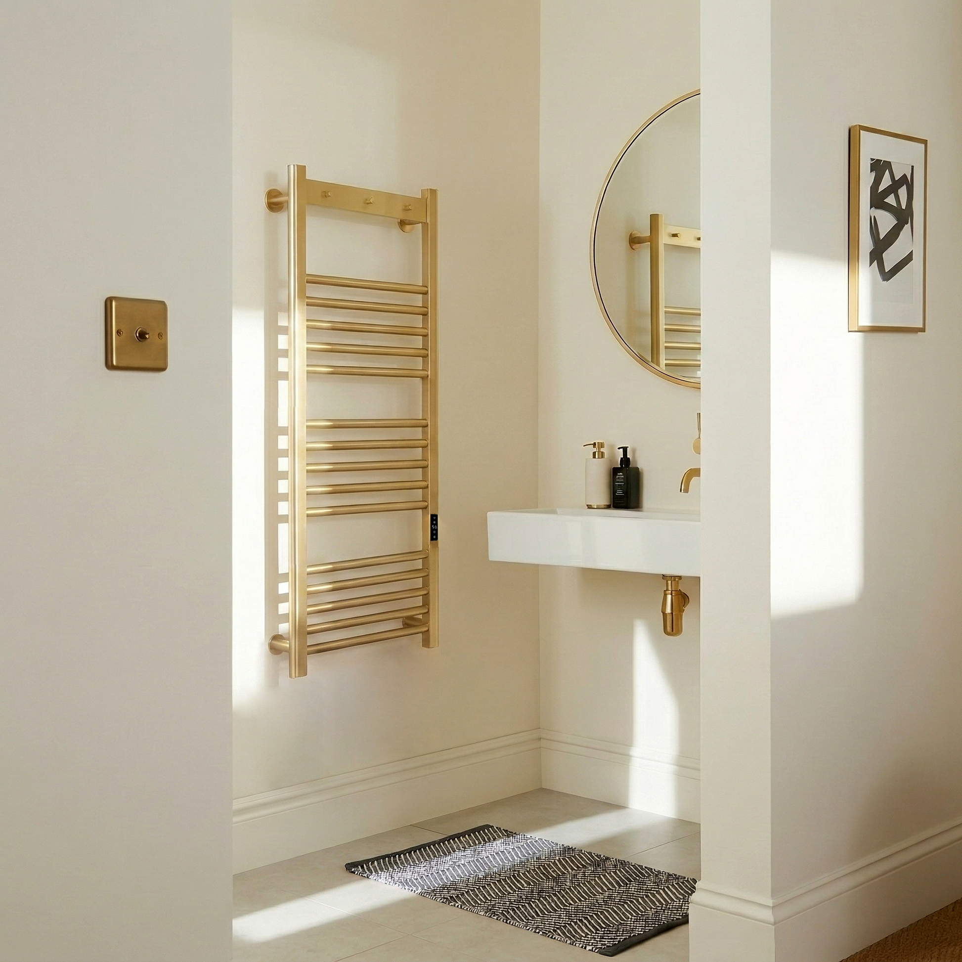 Toro Smart Dry Electric Towel Rail 800 x 500mm - Brushed Brass