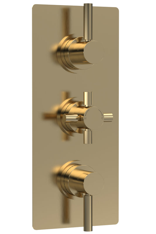 Tec Pura Triple Thermostatic Shower Valve Brushed Brass