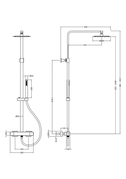 Multi Option Shower Kits Square Brass Thermostatic Bar Valve & Shower Kit