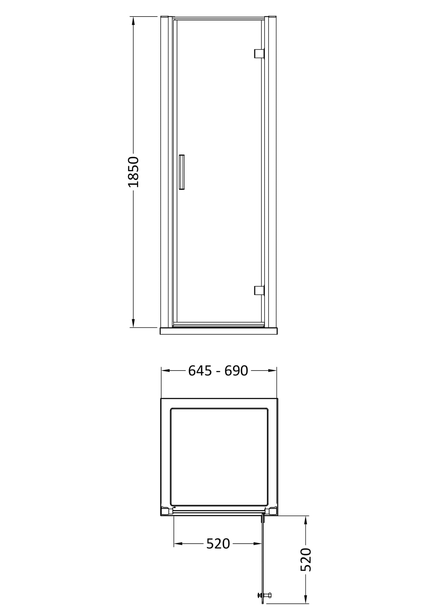 Hudson Reed Pacific 690mm Hinged Shower Door