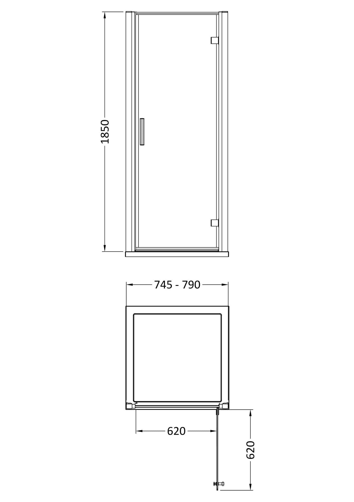 Pacific 800mm Hinged Door 6mm Glass