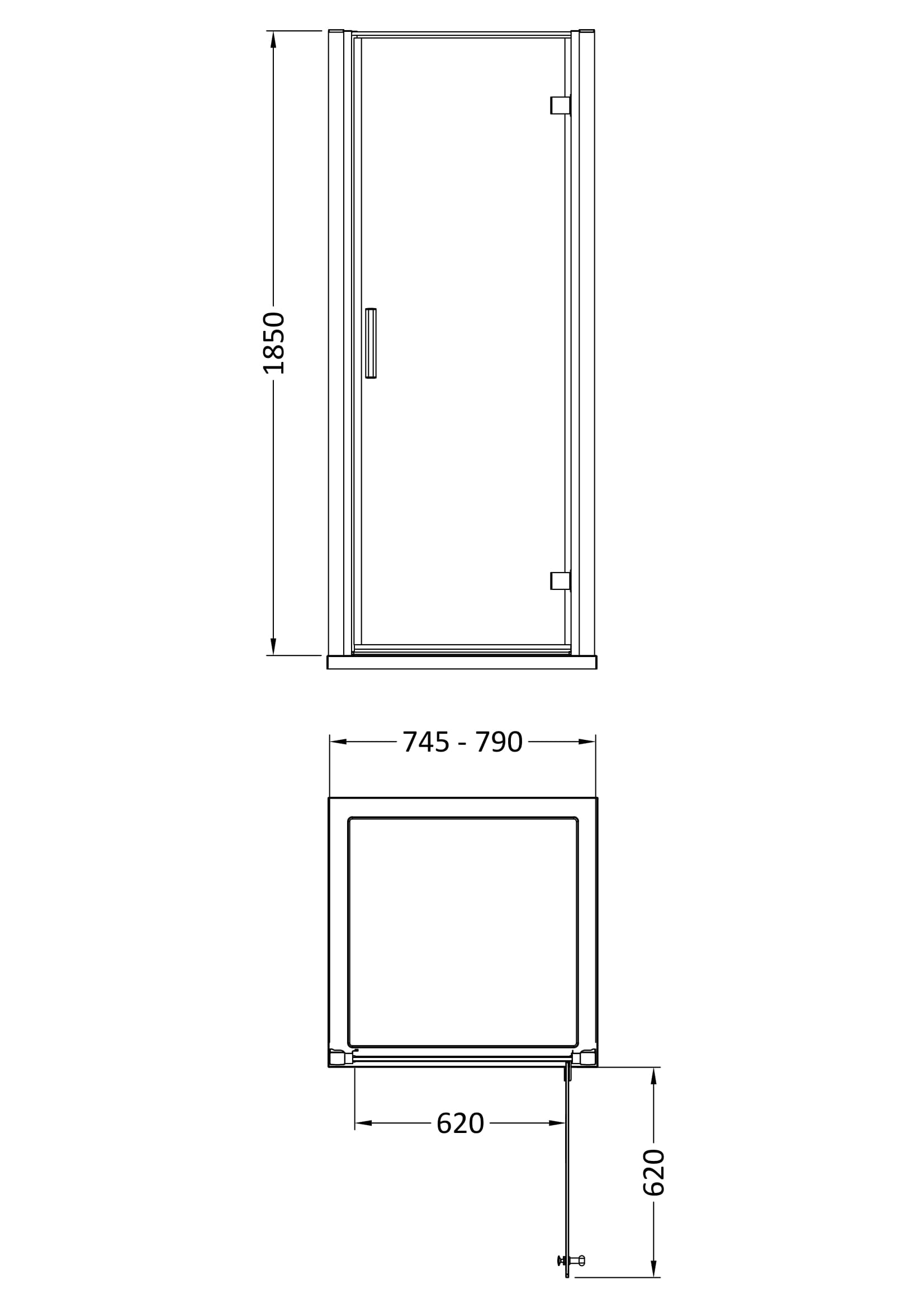 Pacific 800mm Hinged Door 6mm Glass