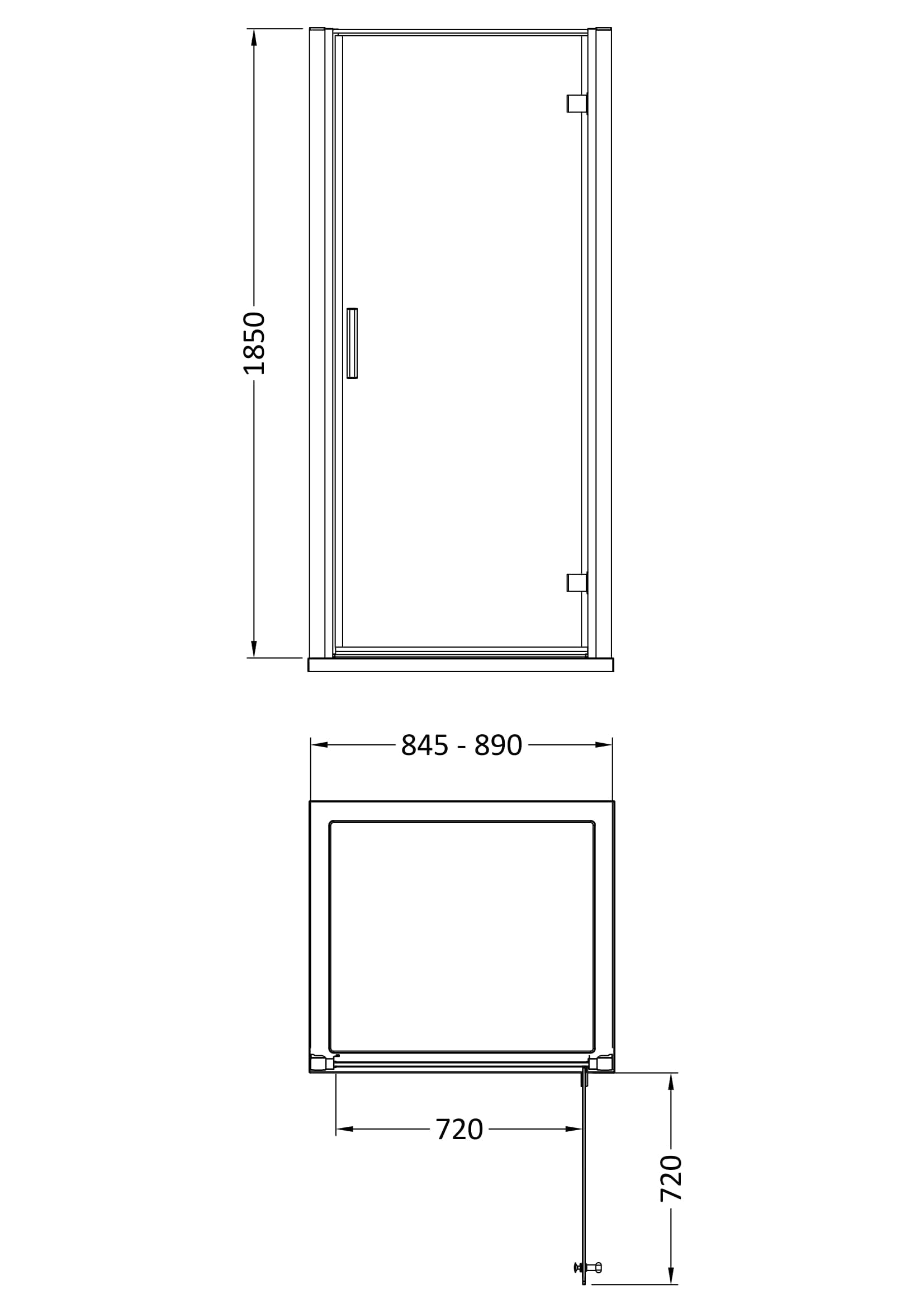 Pacific 900mm Hinged Door 6mm Glass