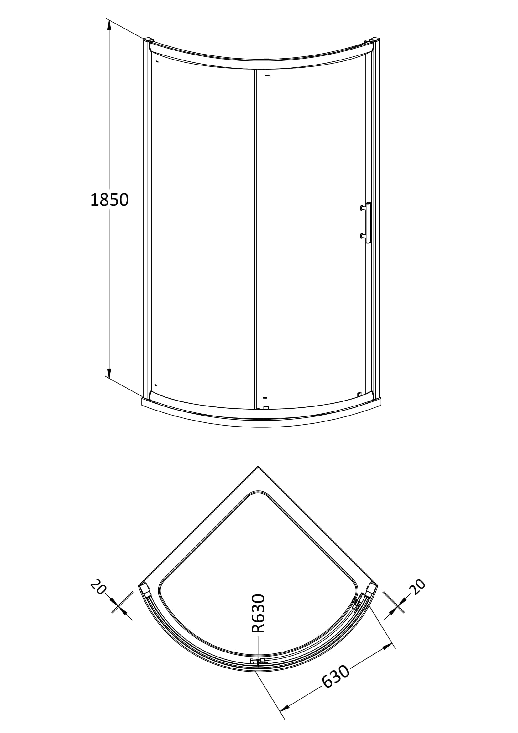 Pacific 860mm Single Entry Quadrant Enclosure 6mm Glass