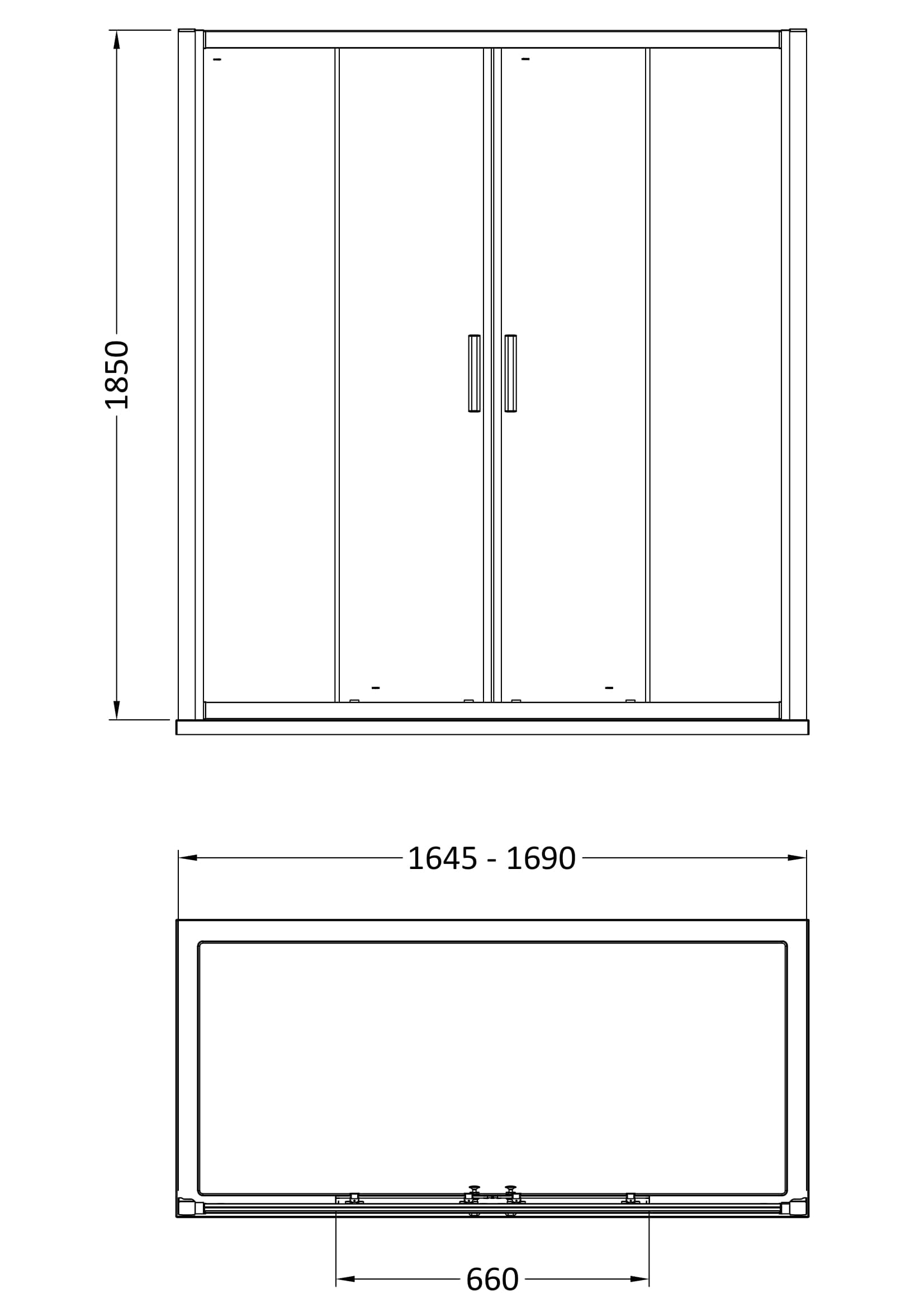 Hudson Reed Pacific 1700mm Double Sliding Door 6mm Glass Shower Enclosure