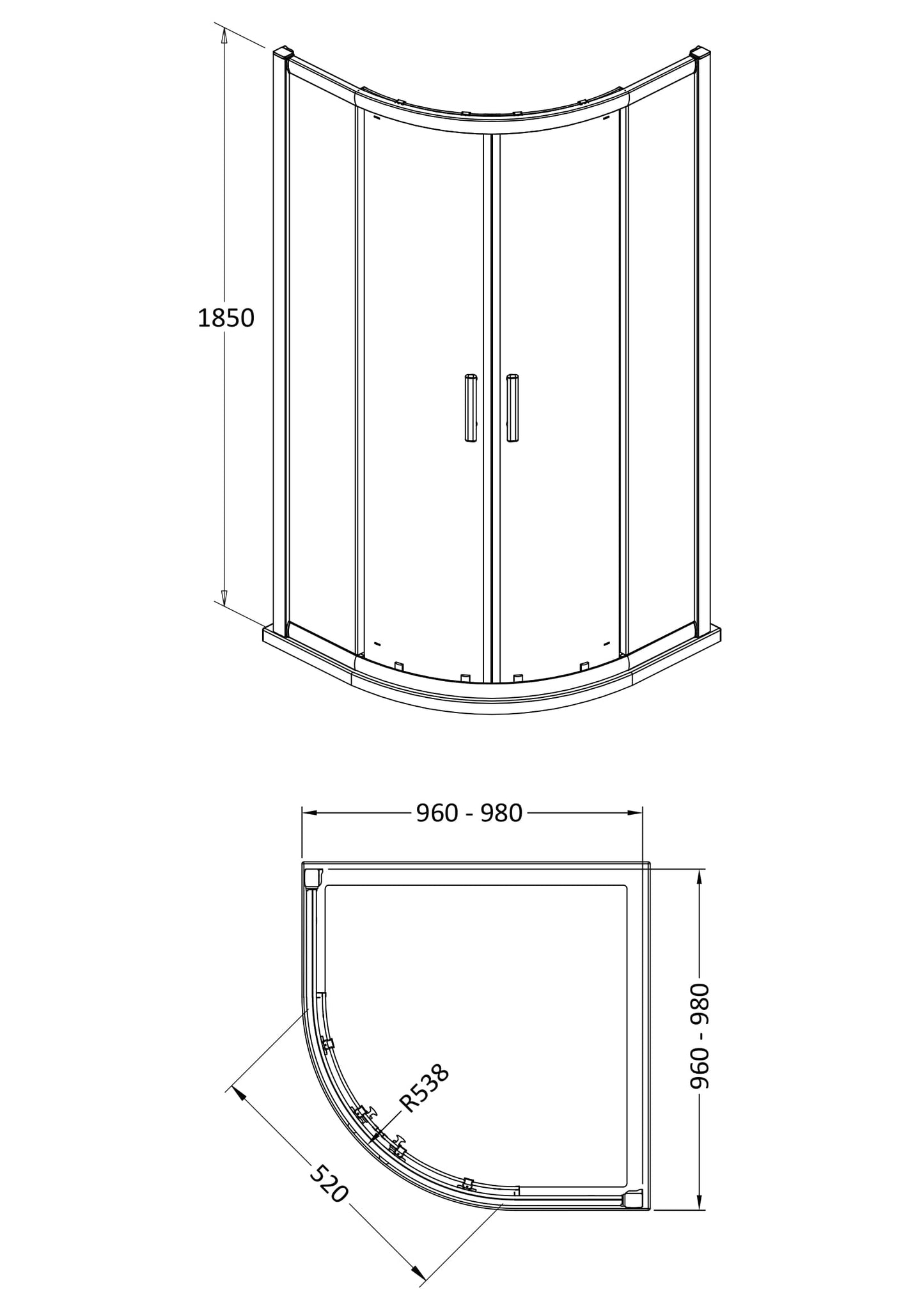Pacific 1000mm Quadrant Enclosure 6mm Glass