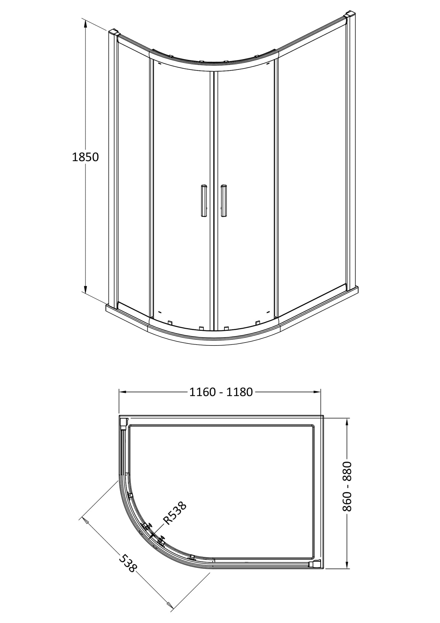 Pacific 1200 x 900mm Offset Quadrant Enclosure 6mm Glass