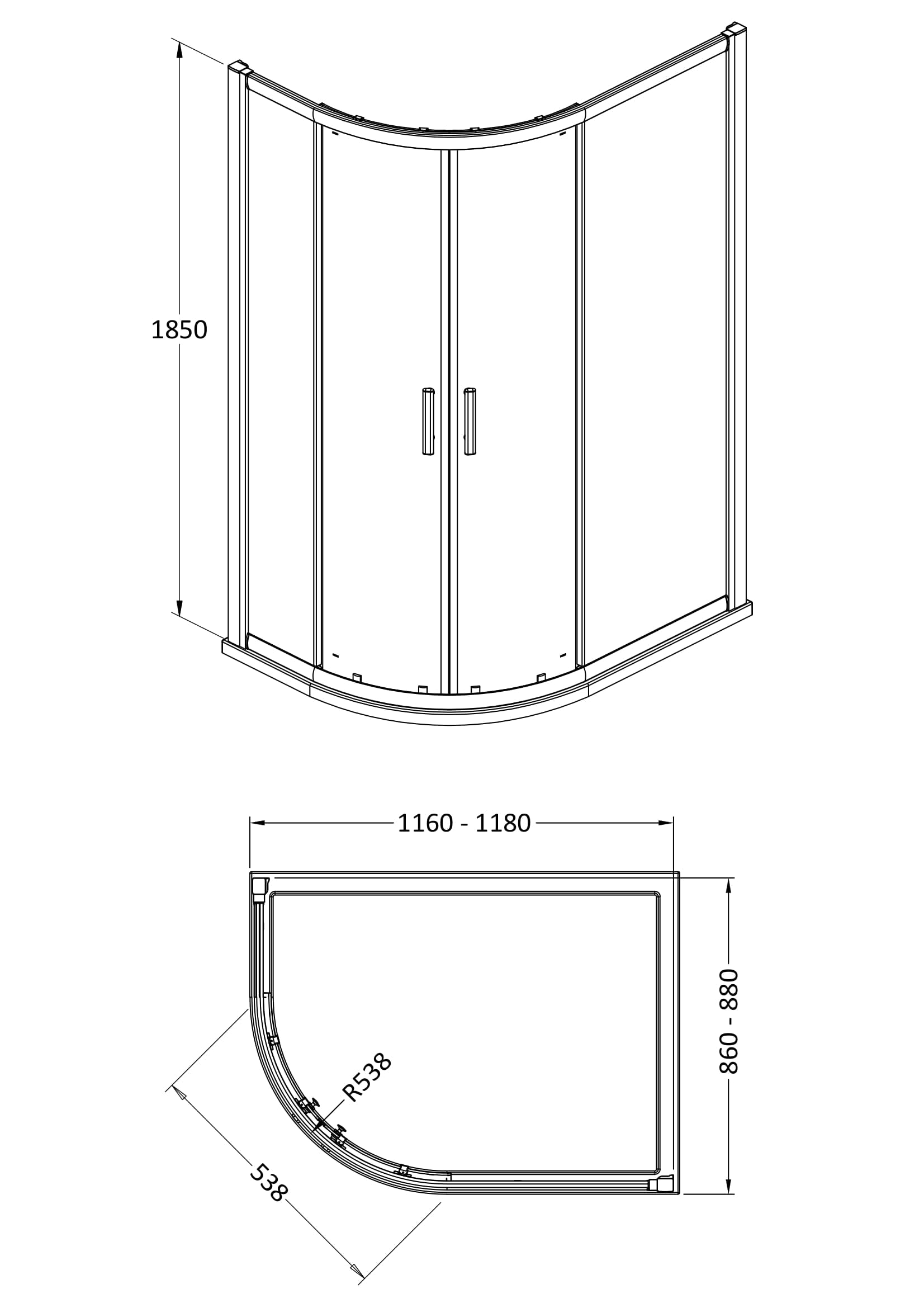 Hudson Reed Pacific 1200 x 900mm Offset Quadrant Shower Enclosure