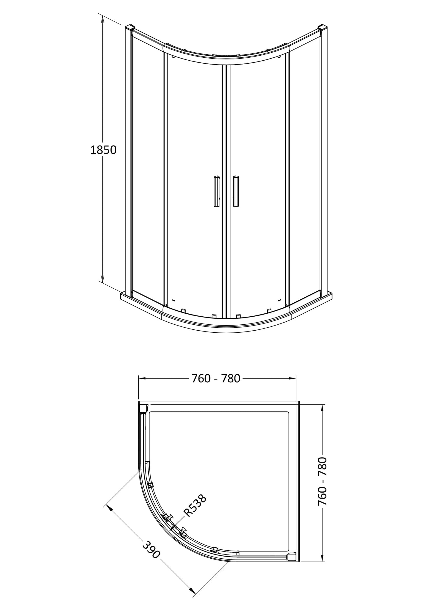 Pacific 800mm Quadrant Enclosure 6mm Glass