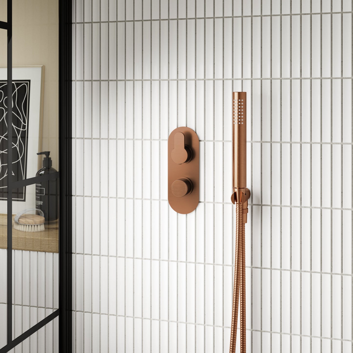 Shower Accessories Outlet Elbow, Parking Bracket, Flex and Handset Brushed Brass