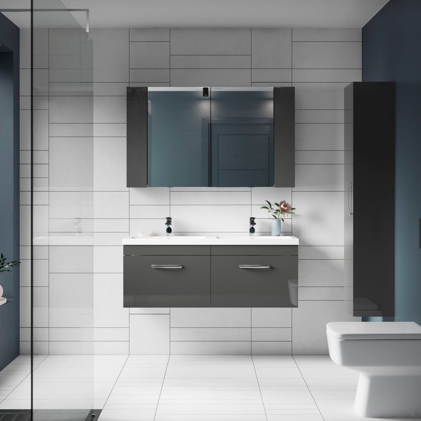 Fusion Fitted Wall Hung 2 Door Mirror Unit (75/25) 600mm