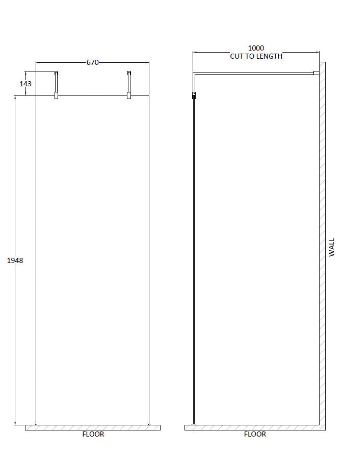 700mm Wetroom Screen With Arms and Feet