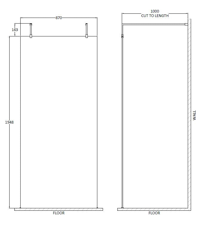 900mm Wetroom Screen With Arms and Feet