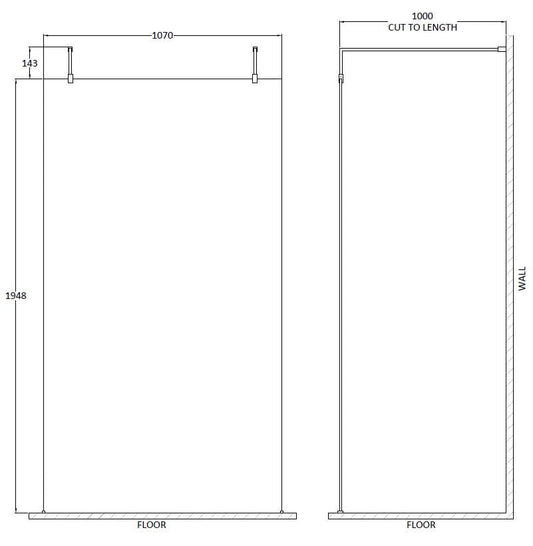 1100mm Wetroom Screen with Arms and Feet