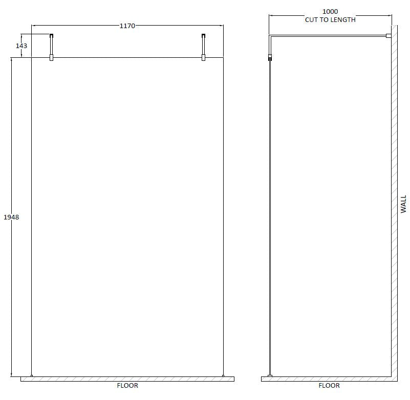1200mm Wetroom Screen With Arms and Feet