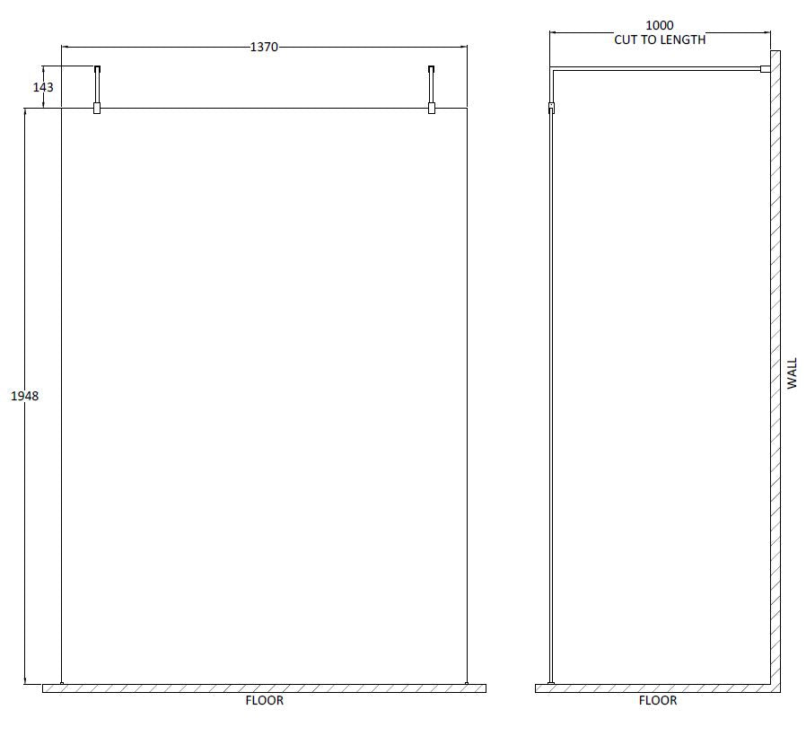 1400mm Wetroom Screen With Arms and Feet