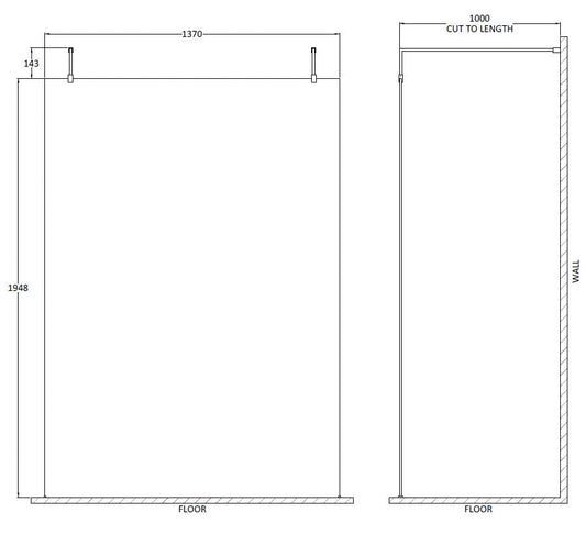 1400mm Wetroom Screen With Arms and Feet