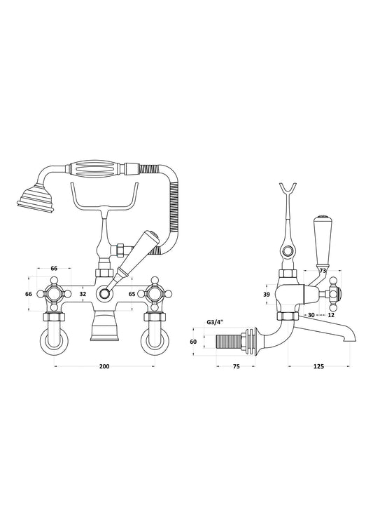 White Topaz With Crosshead Handle Wall Mounted Bath Shower Mixer