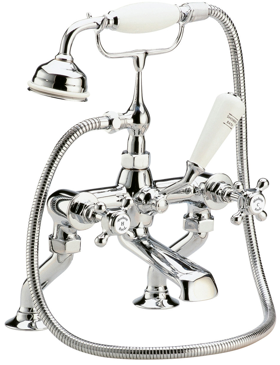 White Topaz With Crosshead Handle Deck Mounted Bath Shower Mixer