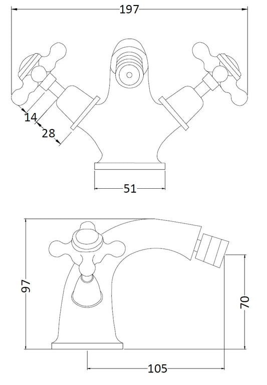 White Topaz With Crosshead Handle Bidet Tap
