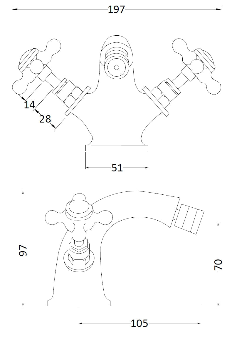 White Topaz With Crosshead Handle Bidet Tap