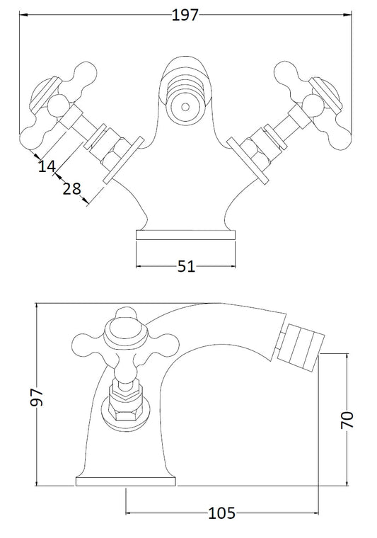 White Topaz With Crosshead Handle Bidet Tap
