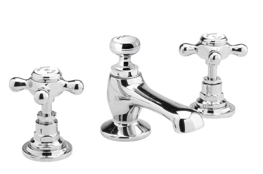 White Topaz With Crosshead Handle 3 Tap Hole Basin Mixer