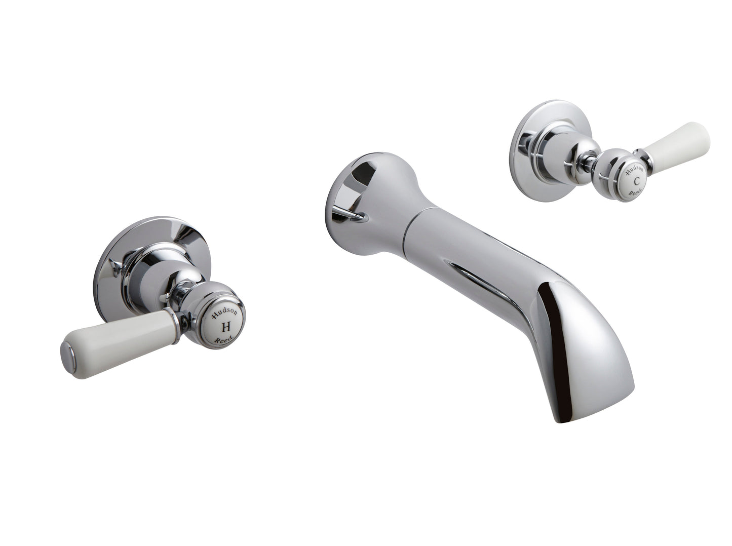 White Topaz With Lever Handle Wall Mounted Bath Spout & Stop Taps