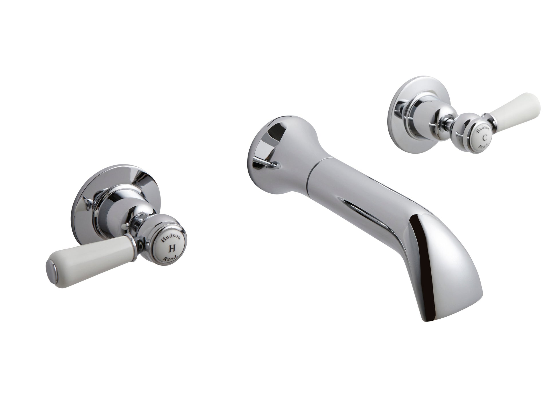 White Topaz With Lever Handle Wall Mounted Bath Spout & Stop Taps