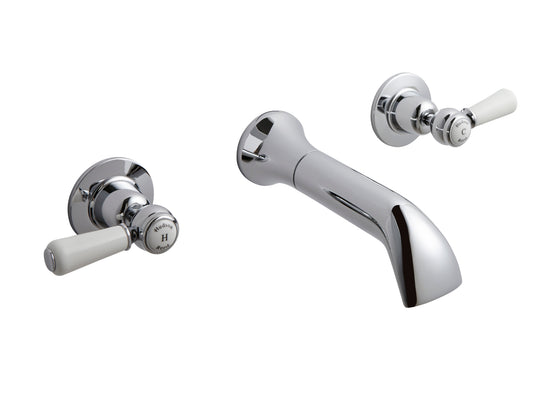 White Topaz With Lever Handle Wall Mounted Bath Spout & Stop Taps