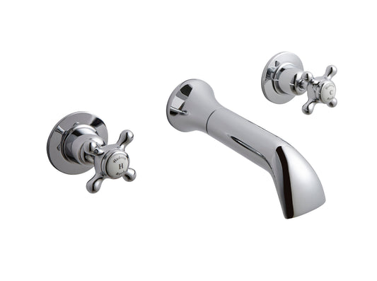 White Topaz With Crosshead Handle Wall Mounted Bath Spout & Stop Taps
