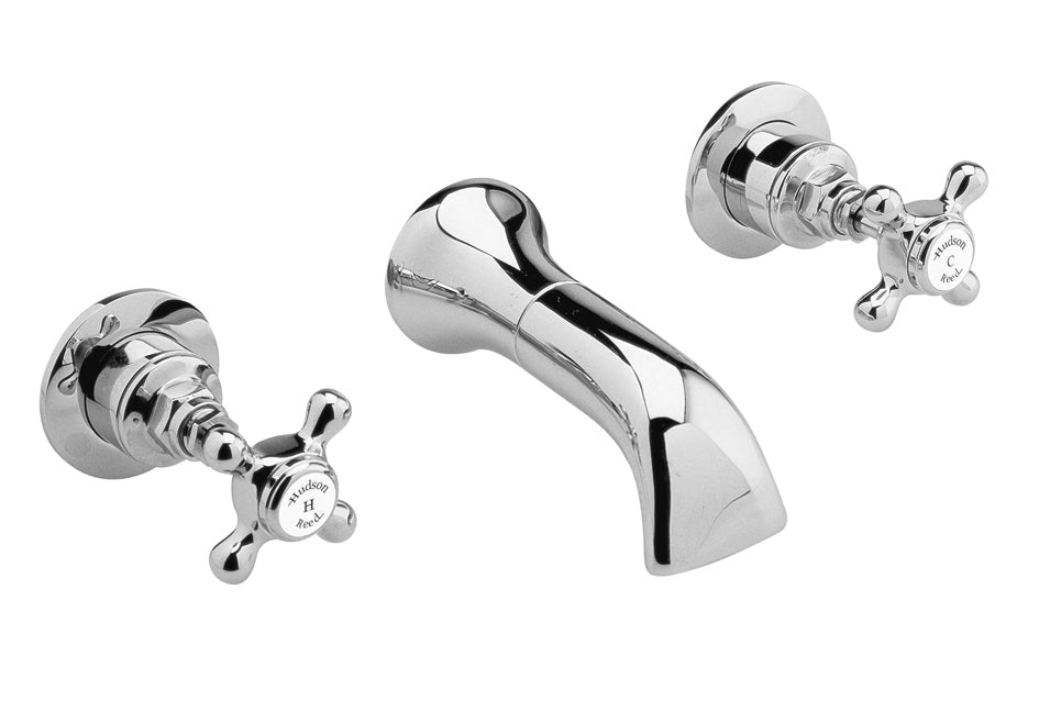 White Topaz With Crosshead Handle 3 Tap Hole Wall Mounted Basin Mixer